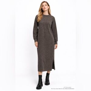 KAFFE M Brown Black Ribbed Knit Midi Dress Side Slit Minimalist